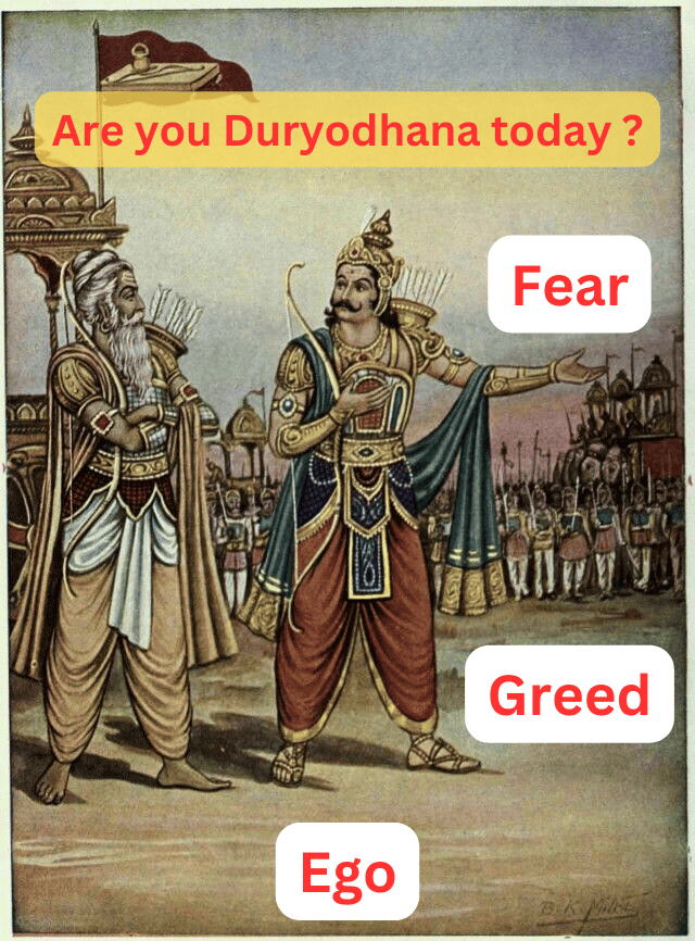 Duryodhana consulting Dronacharya in Mahabharata - leadership mistakes to avoid